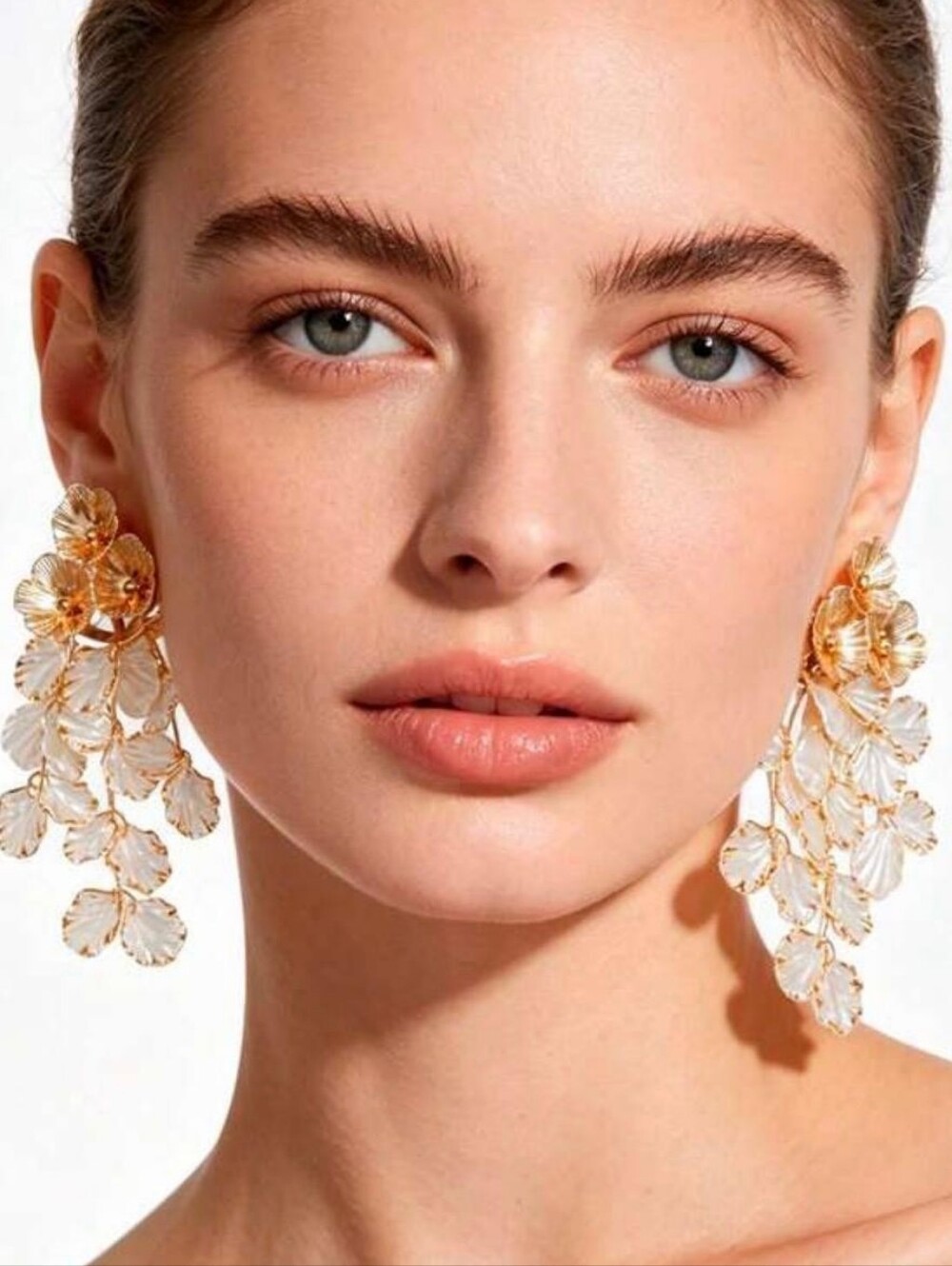 Gold and Clear Floral Drop Earrings